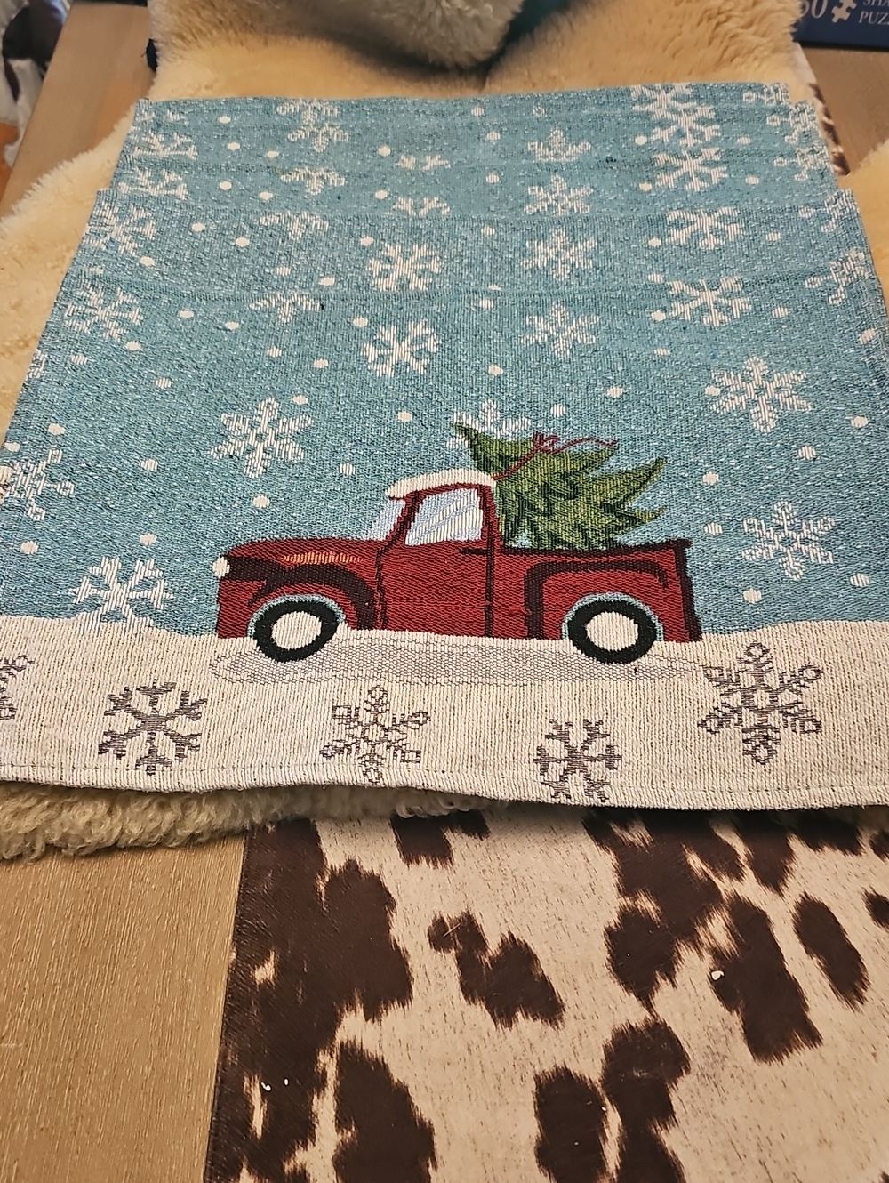 Holiday Red Truck Decorative Tapestry Placemats 5 Total